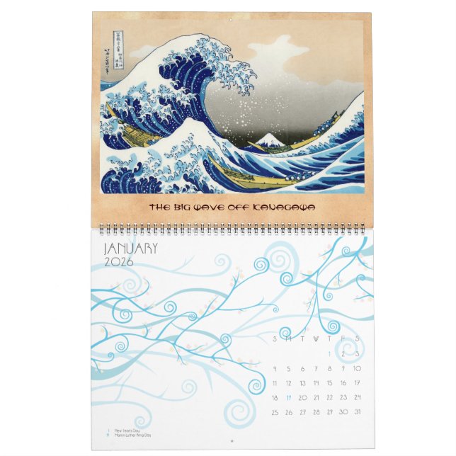 Calendário Legal japonês Hokusai Fuji Ver paisagem (Jan 2026)