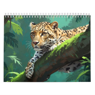 Calendário Leopardo Realista na Arte Animal Selvagem