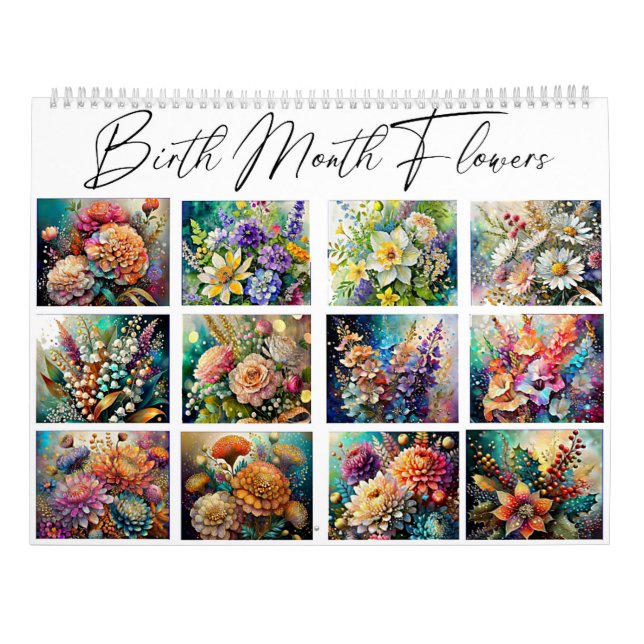 Calendário Lindas flores pintadas do mês de nascimento (Verso)