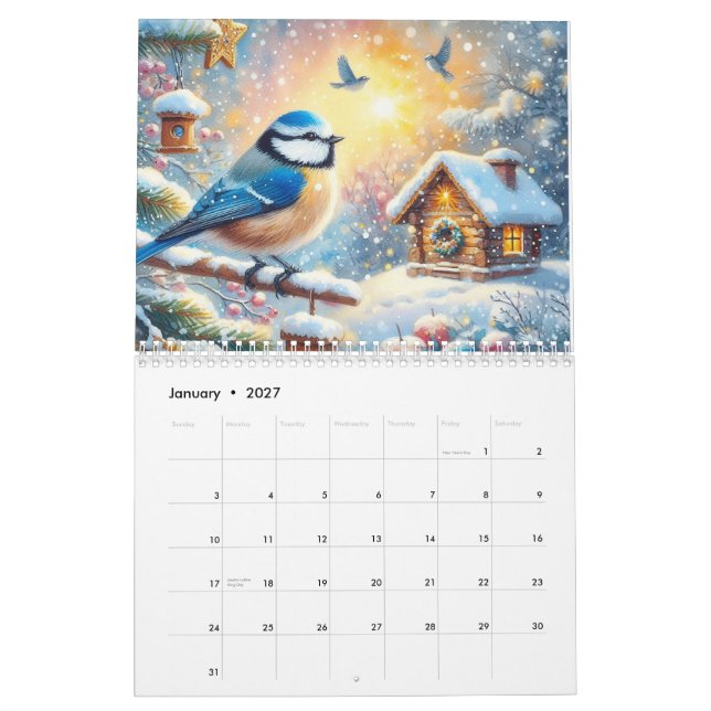 Calendário Lindas pinturas de pássaros (Jan 2027)