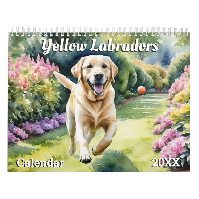 Calendário Lindos Labradores Amarelos Amantes de Animais Cães (Capa)