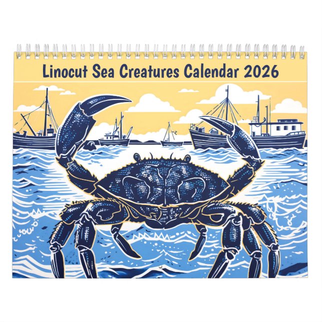 Calendário Linocut Sea Creatures Calendar 2026 (Capa)
