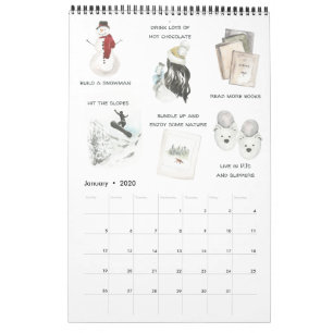 Calendário Lista Mensal de Desejos Família Favoritos Aquarela