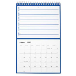 Calendário Listas de Tarefas com Nome de Monograma Azul Moder