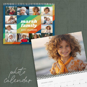 Calendário Listras de Arco-Íris Retrô Foto Personalizada - 13