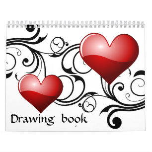 Calendário Livro de desenho grande do coração do vintage -