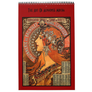 Calendário Livro Vintage Alphonse Mucha 14 Imagens Arte Famos