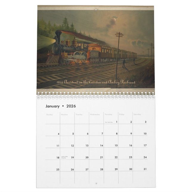 Calendário Locomotivas dos 1800s (Jan 2026)