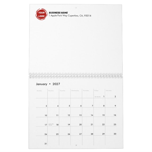 Calendário Logotipo da empresa PERSONALIZADO (Jan 2027)