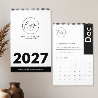 Calendário Logotipo de Negócios Preto e Branco Minimalista Pr