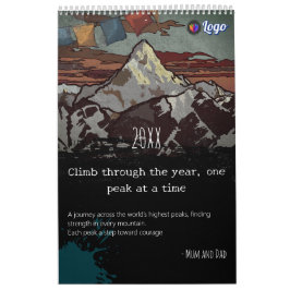 Calendário Logotipo e Motivação de Peak-Art Vintage Teal Moun