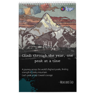 Calendário Logotipo e Motivação de Peak-Art Vintage Teal Moun