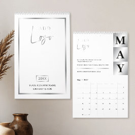 Calendário Logotipo Empresarial Branco e Prata Personalizado
