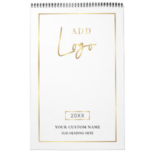 Calendário Logotipo Empresarial Moderno em Dourado Falso Bran