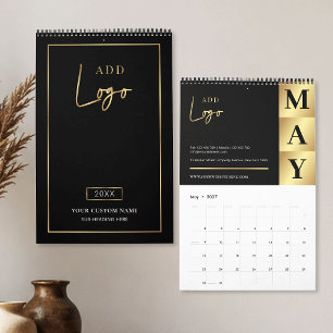 Calendário Logotipo Empresarial Moderno Preto e Dourado 2027