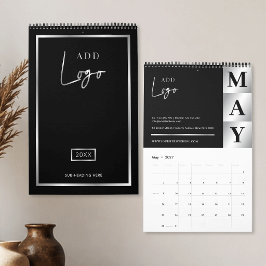 Calendário Logotipo Empresarial Preto e Prata Personalizado 2