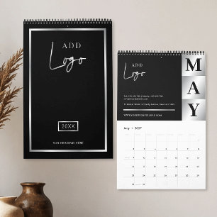 Calendário Logotipo Empresarial Preto e Prata Personalizado 2