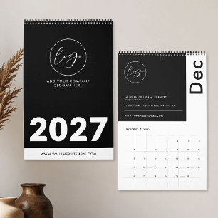 Calendário Logotipo Minimalista de Empresa Preta Promocional