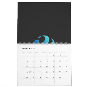 Calendário logotipo preto e azul com uma onda nele