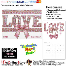 Calendário Love & Hearts Theme 12 Month 2026 Wall
