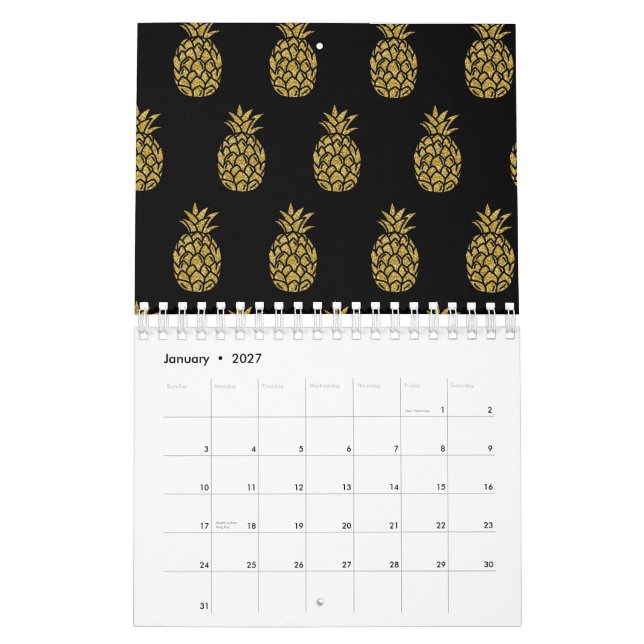 Calendário Lover de Fruta Tropical do Abacaxi ouro (Jan 2027)