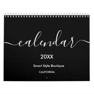 Calendário Luxo Minimalista Loja Boutique Preto e Branco