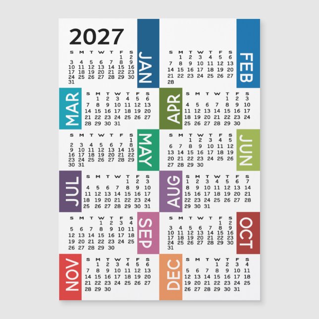 Calendário Magnético - 12 meses funky coloridos (Frente)