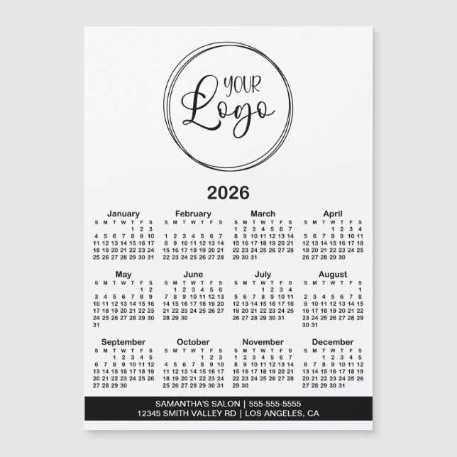 Calendário Magnético 2026 Barra de Informações Log (Frente)
