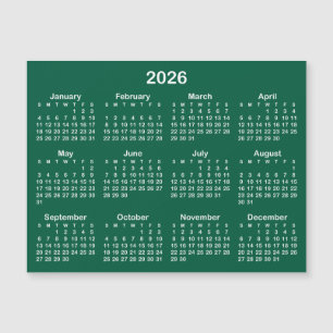 Calendário Magnético 2026 do Hunter Green e White