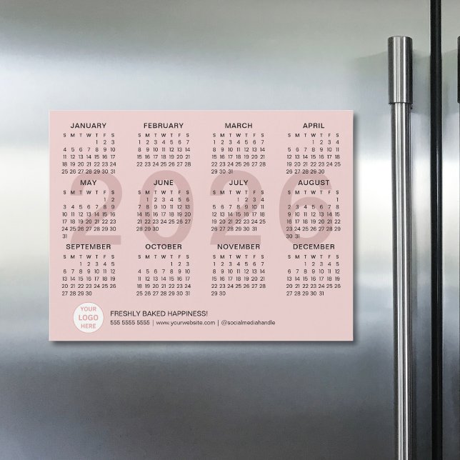 Calendário Magnético 2026 - Logotipo Pink Personal (Custom Logo Pink Business 2026 Magnetic Calendar)