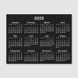 Calendário Magnético 2026, preto e branco minimali
