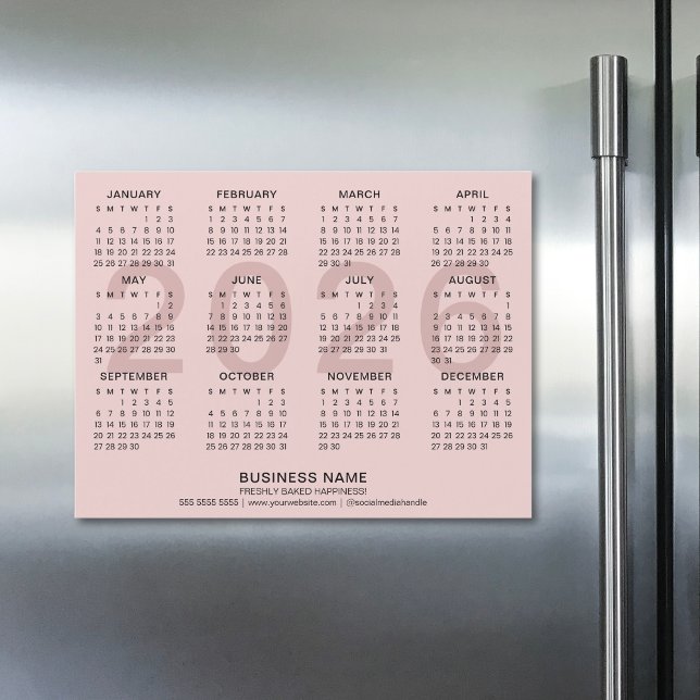 Calendário Magnético 2026, Rosa Empresarial Person (Custom Business Pink 2026 Magnetic Calendar)