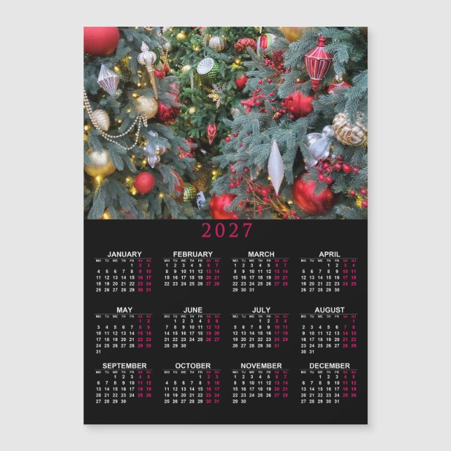 calendário magnético 2027 com a sua foto de Natal (Frente)