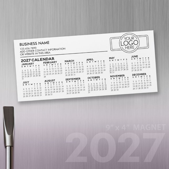 Calendário Magnético 2027 com Logotipo e Informaçõ (2027 Calendar Fridge Magnet)