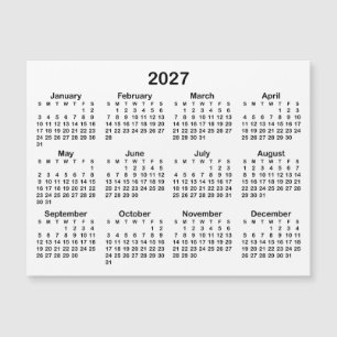 Calendário Magnético 2027 Preto Minimalista