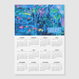 Calendário Magnético Abstrato Floral Azul 2027