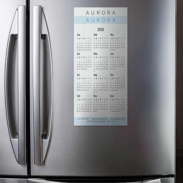 Calendário Magnético Azul De Dois Tons Minimalista (Criador carregado)