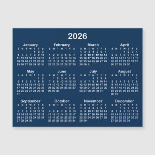 Calendário Magnético Azul Marinho e Branco 2026