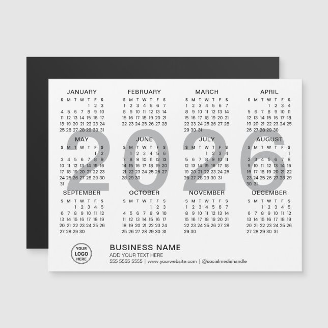 Calendário Magnético Branco Personalizado 2026 (Frente/Verso)