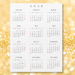 Calendário Magnético de Ano Novo 2025, preto simpl