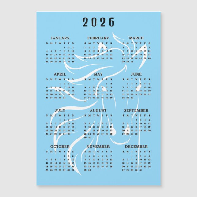 Calendário Magnético de Cavalos Bonito Design 2026 (Frente)