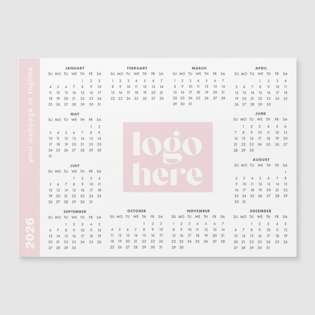 Calendário Magnético de Logotipo Empresarial Rosa  (Frente)