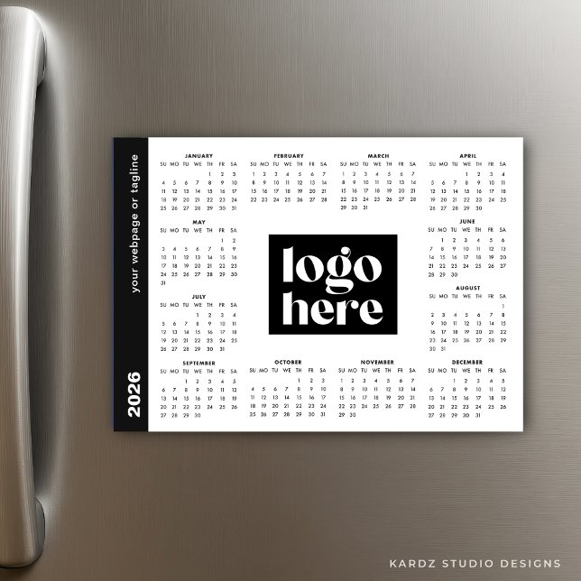 Calendário magnético do logotipo comercial branco  (Magnet card shown in 5 x 7 inches.)