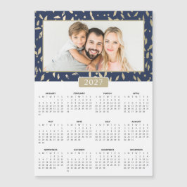 Calendário Magnético Dourado Azul-Marinho de Foto