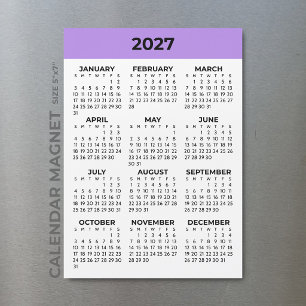 Calendário Magnético Lavanda de 2027 Vista Anual
