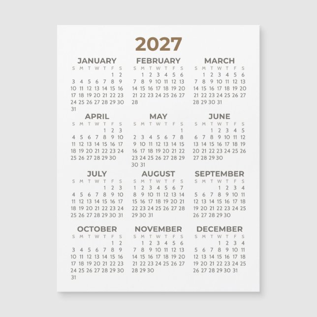 Calendário Magnético Marrom Bege Simples Básico 20 (Frente)