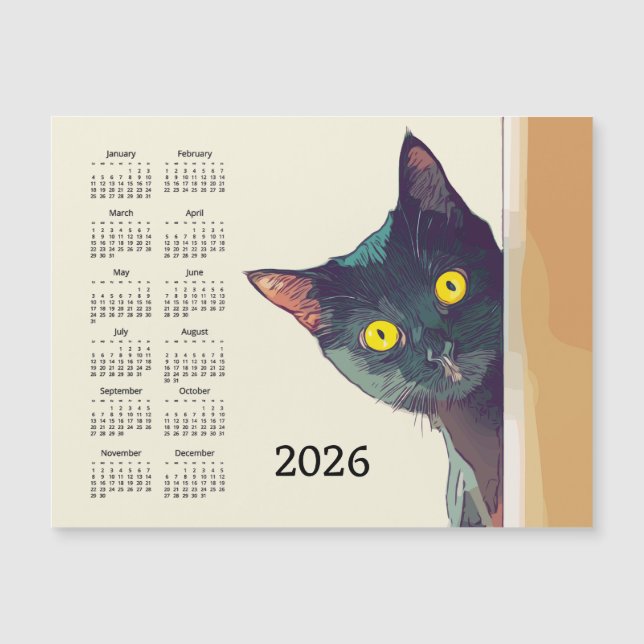 Calendário Magnético Peeking Cat 2026 (Frente)