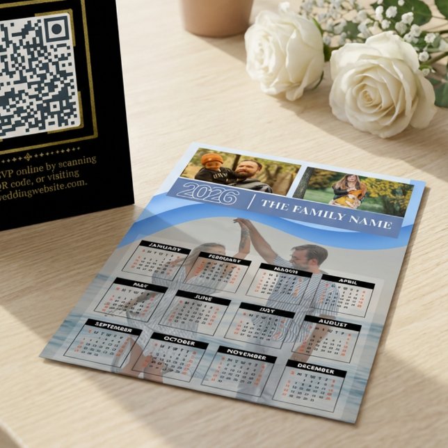 Calendário Magnético Personalizado 2026 com Foto e (Custom 2026 Photo Family Name Calendar Magnet)