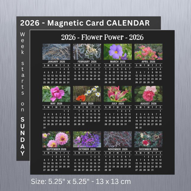 Calendário magnético preto de Flor personalizada d (Criador carregado)