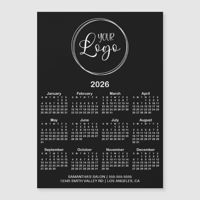 Calendário Magnético Preto e Branco Logo 2026 (Frente)